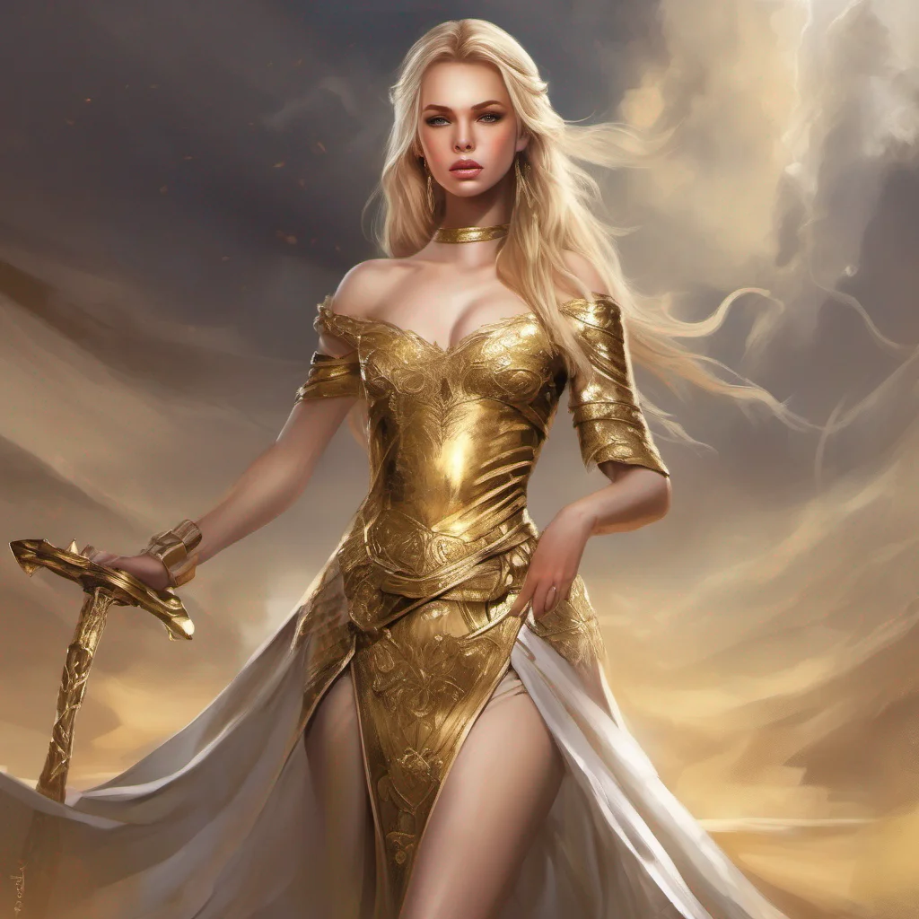 aifantasy art princess beauty grace seductive warrior golden dress blonde brown eyes good looking trending fantastic 1