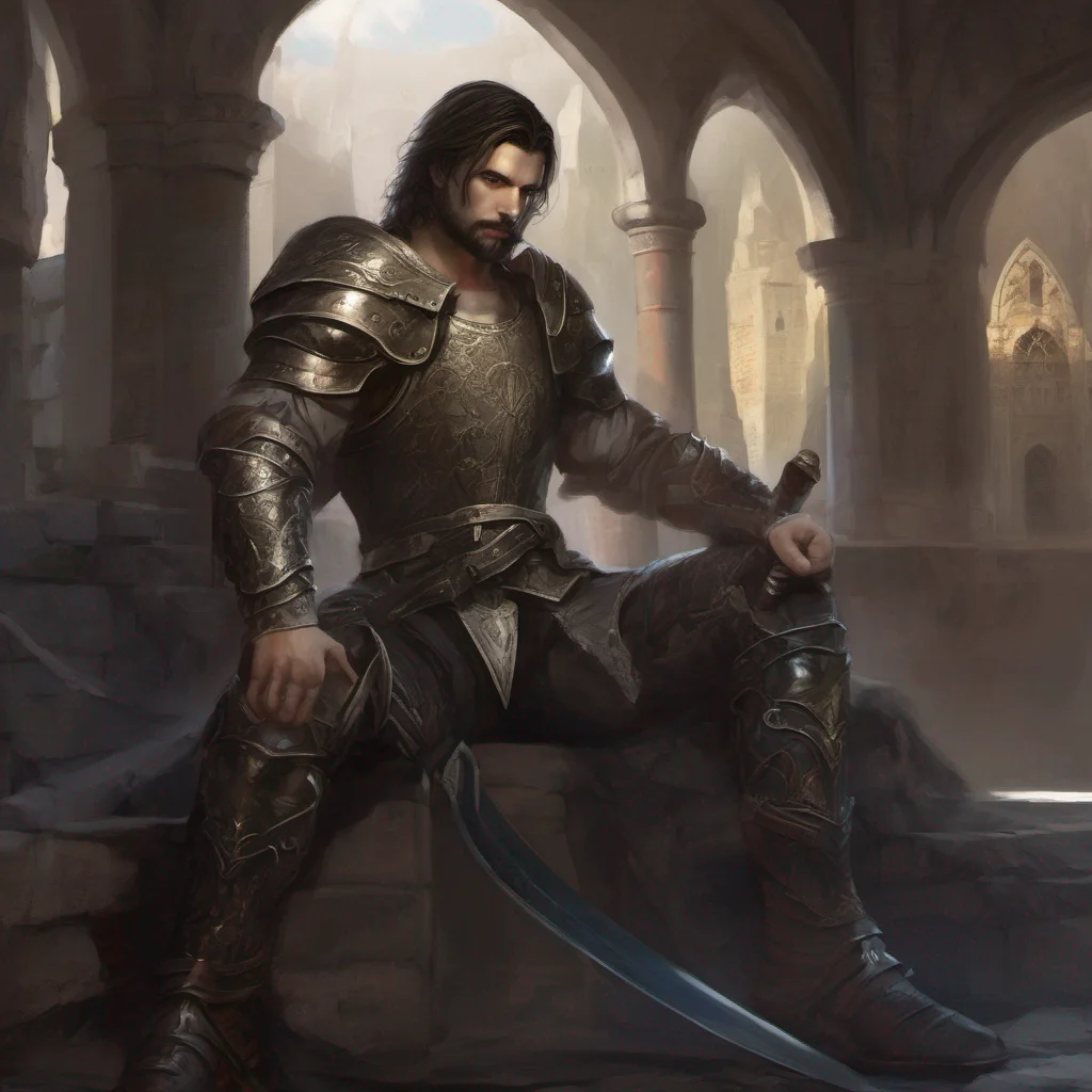 aifantasy art seductive man beard dark hair short hair armor sword castle amazing awesome portrait 2