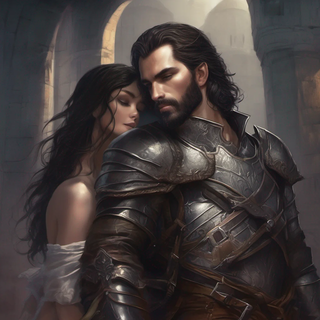 aifantasy art seductive man beard dark hair short hair armor sword castle confident engaging wow artstation art 3