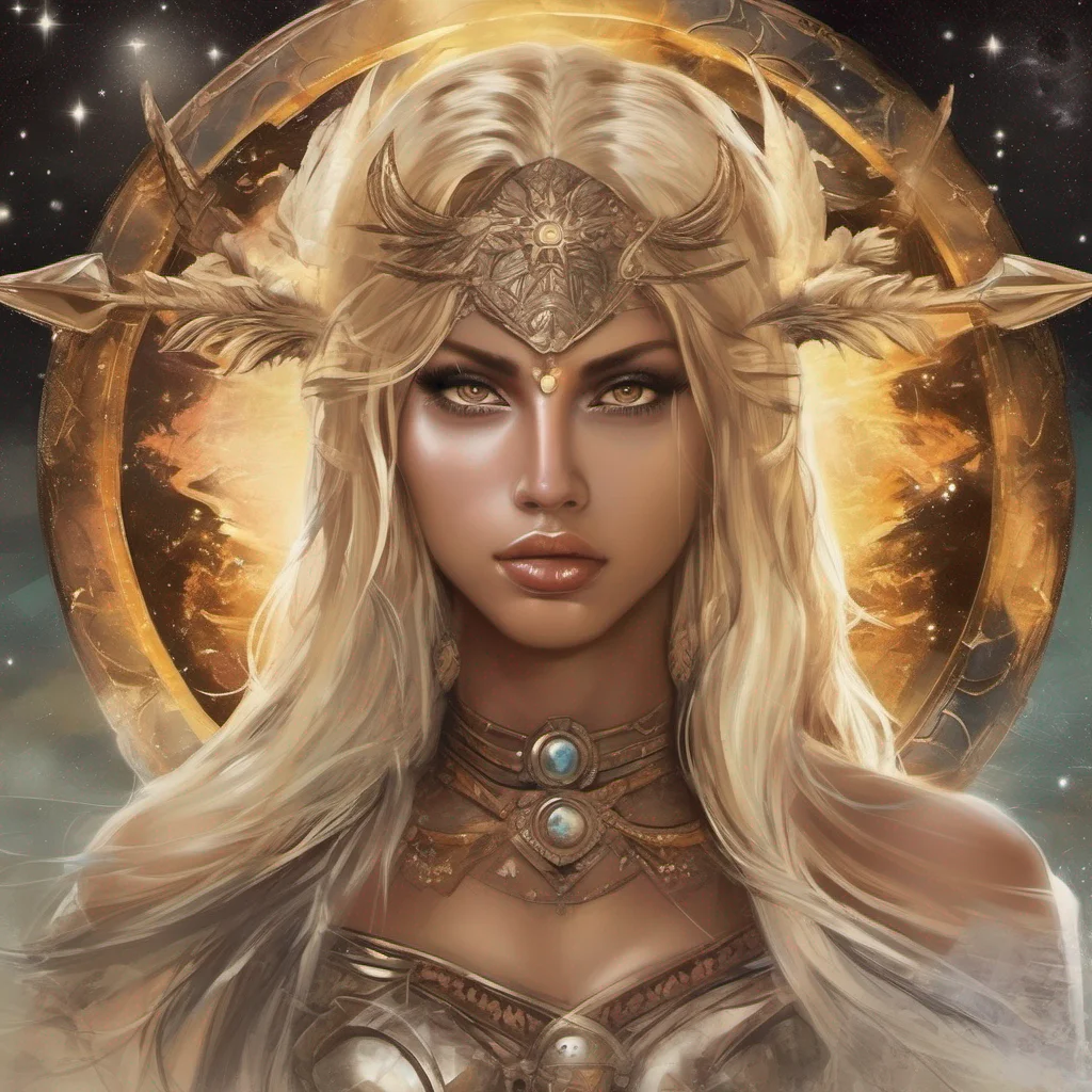 aifantasy art seductive warrior goddess celestial sun moon stars blonde brown eyes amazing awesome portrait 2