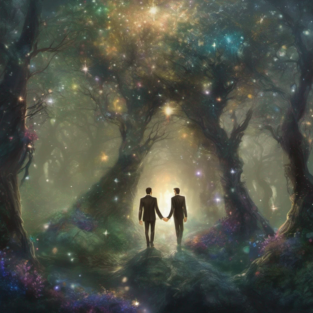 aifantasy art two men one woman sparkle glitter shimmer forest  amazing awesome portrait 2