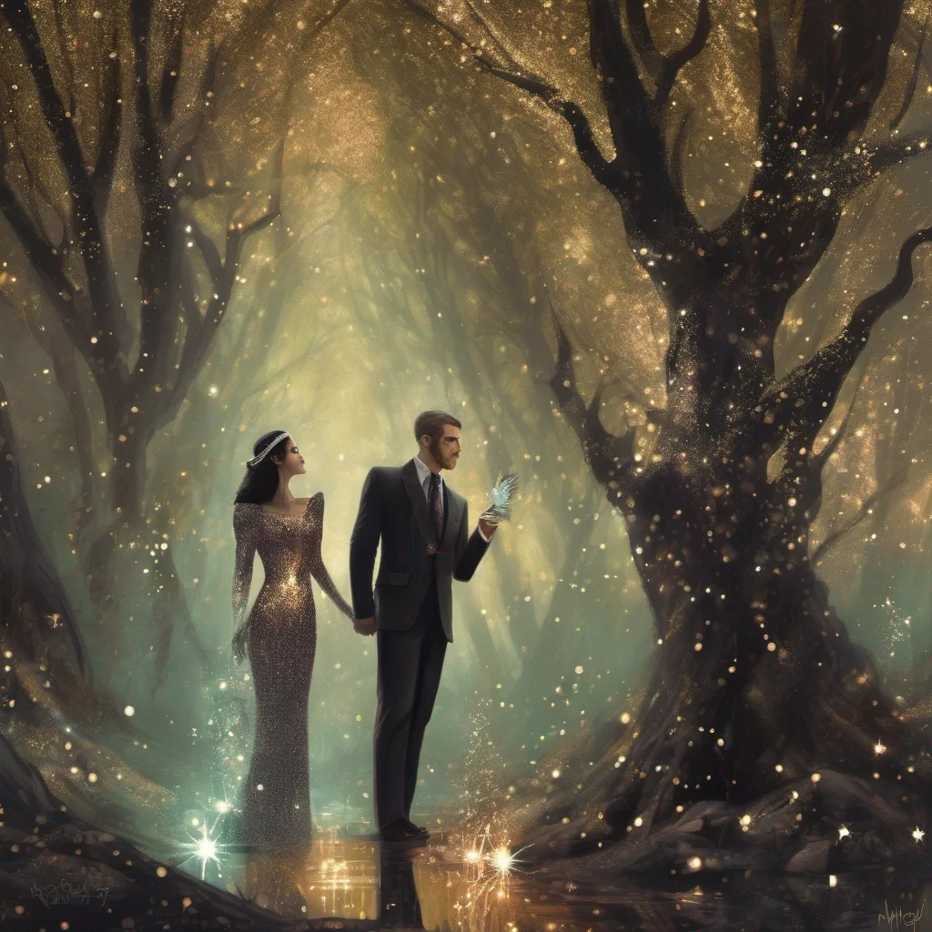 fantasy art two men one woman sparkle glitter shimmer forest  confident engaging wow artstation art 3