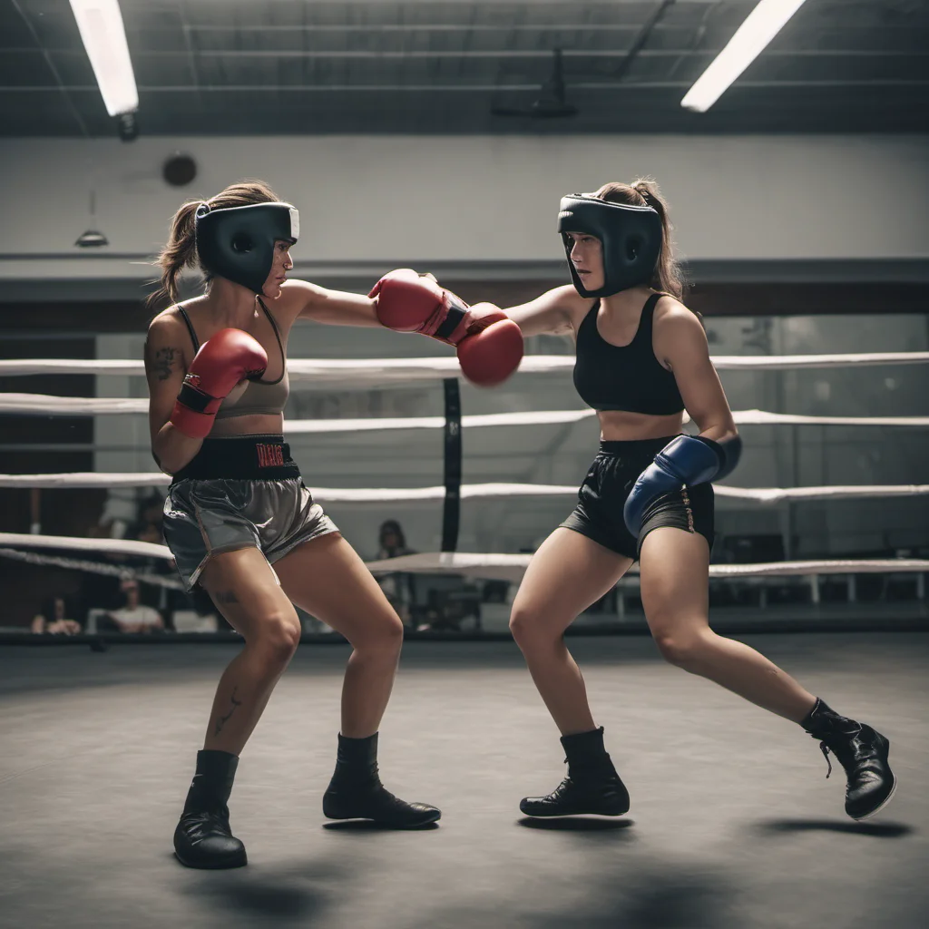 female boxers in a ring sparring