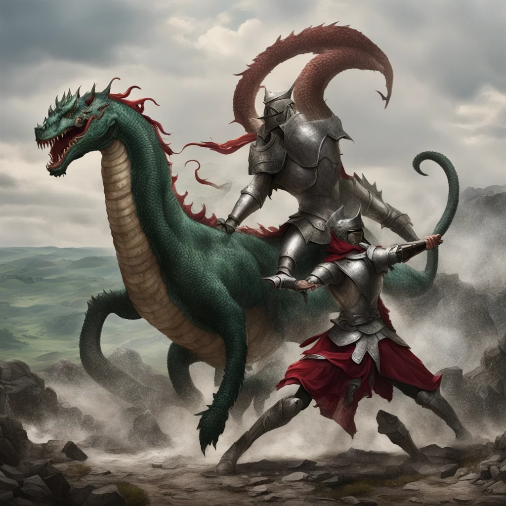 aifemale knight fighting a hydra 