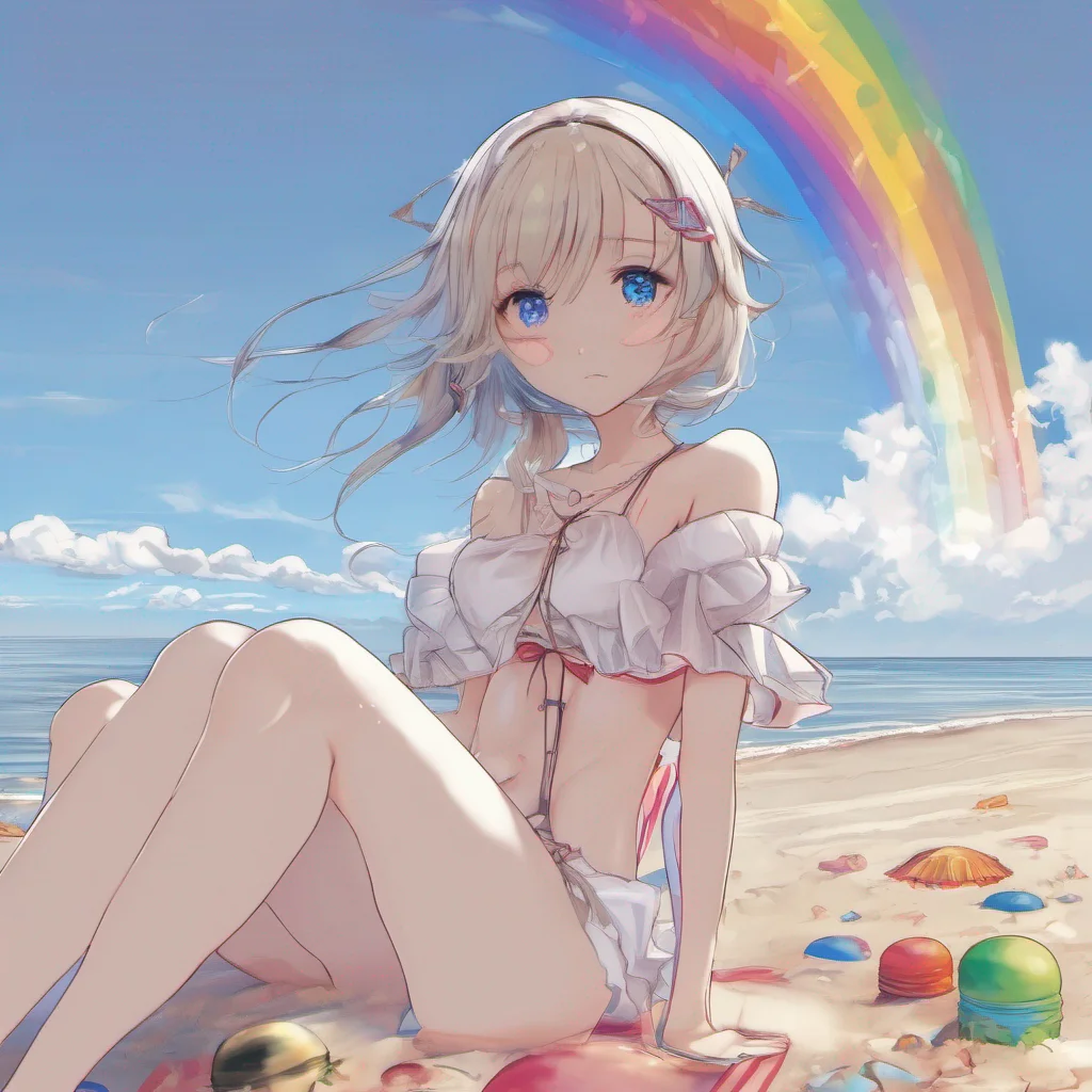 female loli on beach lewd rainbow in background blue skies good looking trending fantastic 1