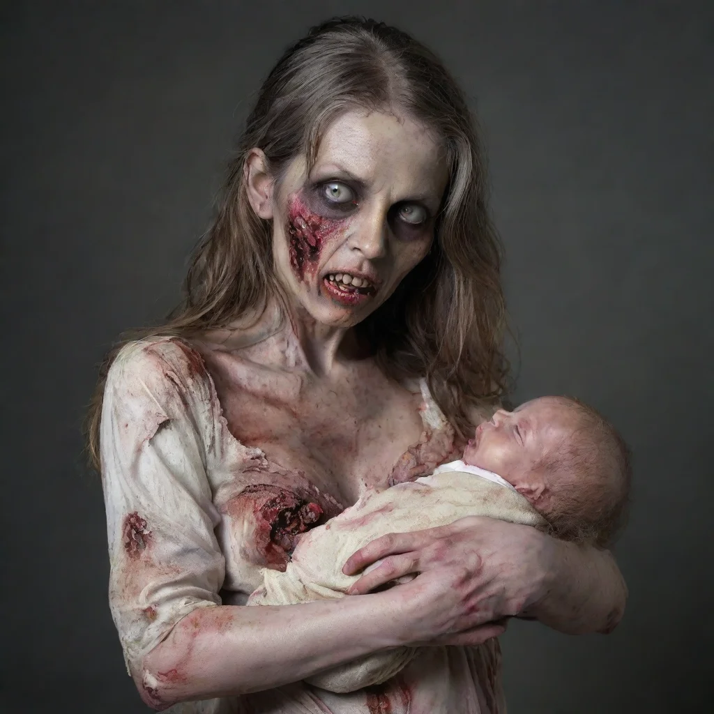 aifemale zombie holding a newborn baby
