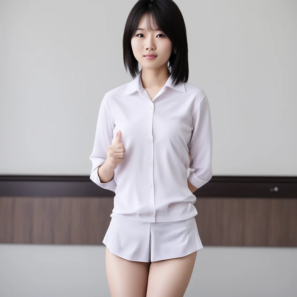 feminine young asian high school girl stripping off her school uniform