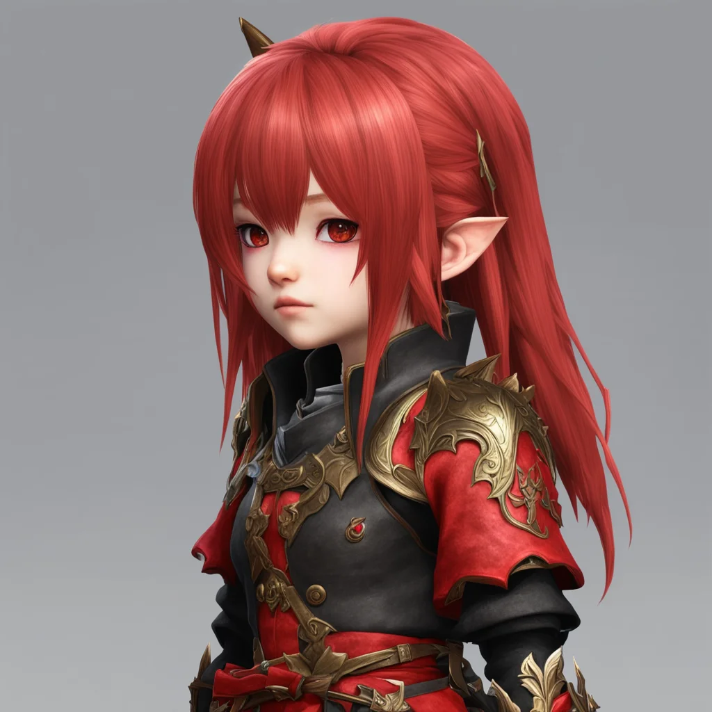 ffxiv lalafell girl redmage long bronze hair with red highlight confident engaging wow artstation art 3