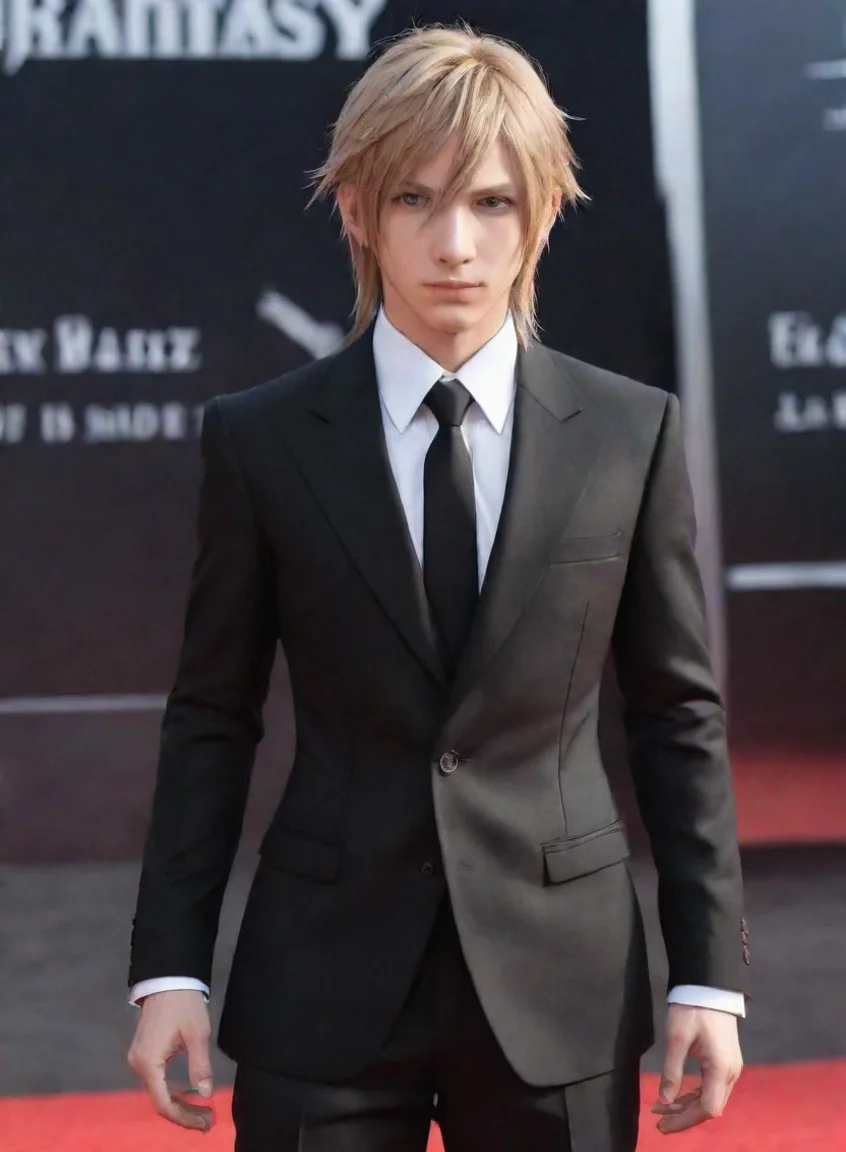 aifinal fantasy character in suit red carpet black suit black hs anime aesthetic  portrait43