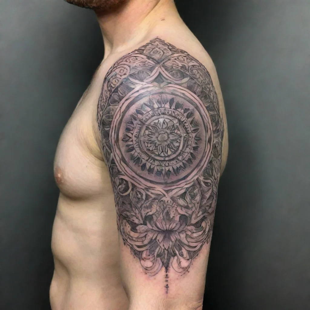 aifine line tattoo  ornamental tattoo upper arm 