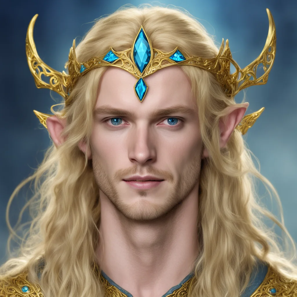 aifinrod wearing golden elvish circlet with blue diamonds good looking trending fantastic 1