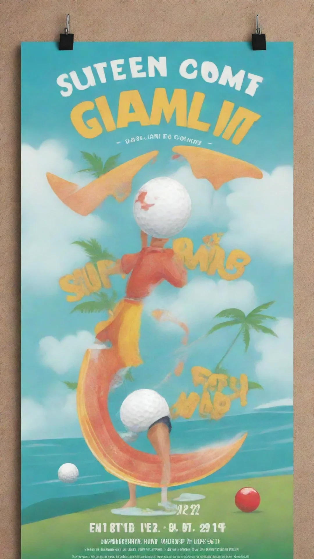 flyer for a summer golf camp with a surf theme hdtall