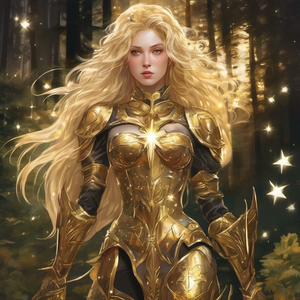 aiforest blonde woman celestial golden armor stars starlight 