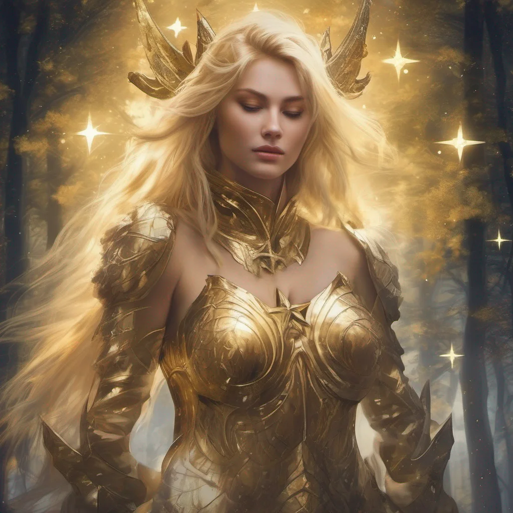 aiforest blonde woman celestial golden armor stars starlight fantasy art seductive beauty grace