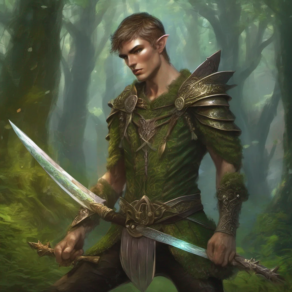 forest fae elf man short hair fantasy art sword confident engaging wow artstation art 3