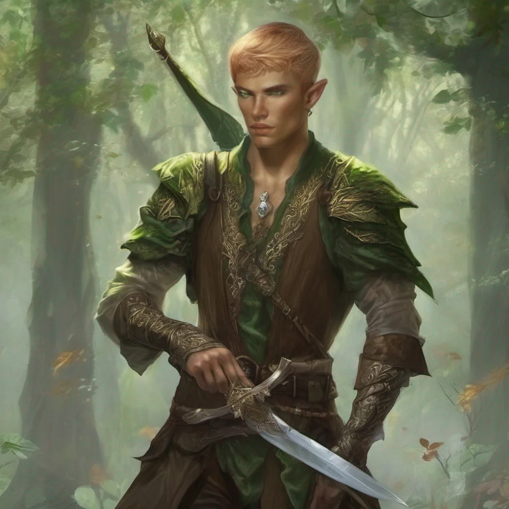 aiforest fae elf man short hair fantasy art sword