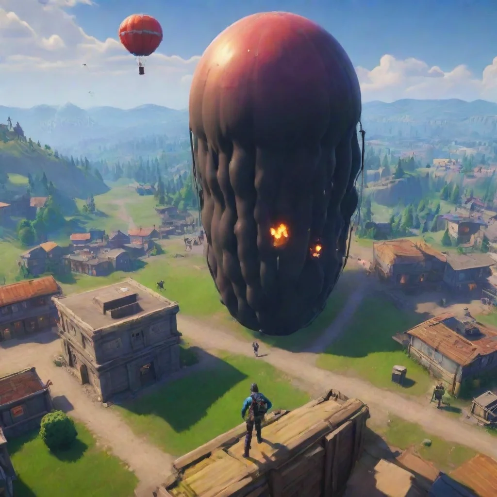 aifortnite an enemy base with a bomb going off and security guards from the base jumping onto the bomb to try and stop it and a character jumping away just in time to avoid the blast