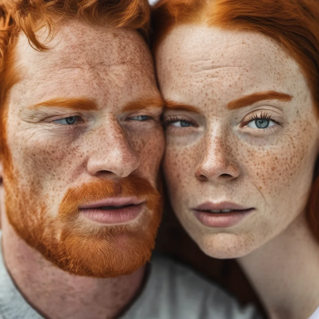 freckled ginger couple close up wrinkles raising eyebrows good looking trending fantastic 1