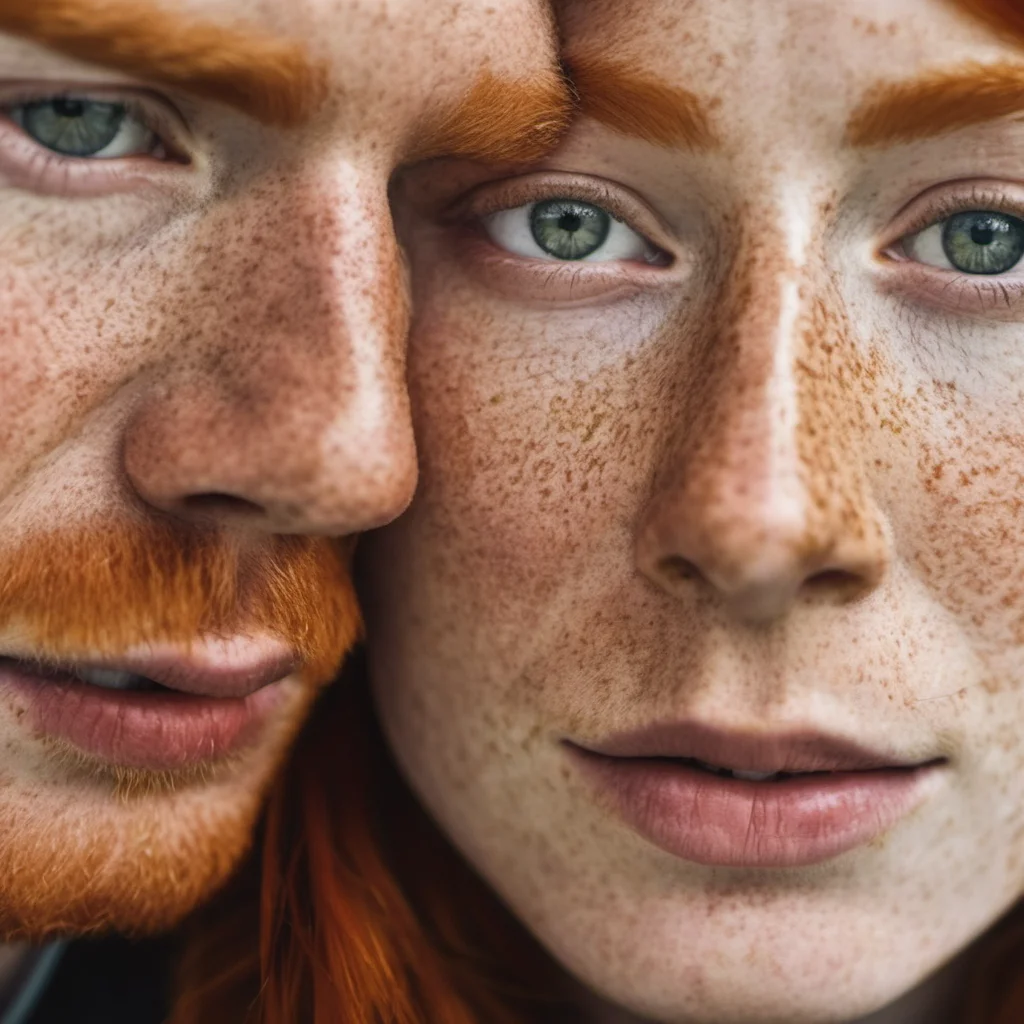 aifreckled ginger couple close up