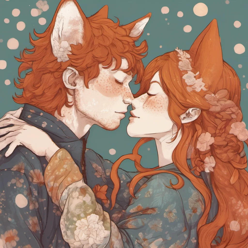 freckled ginger kitsune couple kissing close up good looking trending fantastic 1