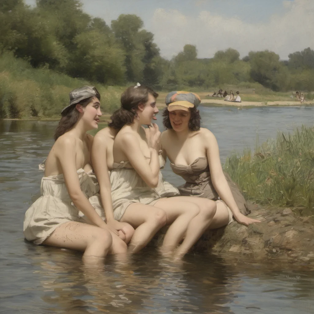 aifrench girls bathing in a river   billitis style good looking trending fantastic 1