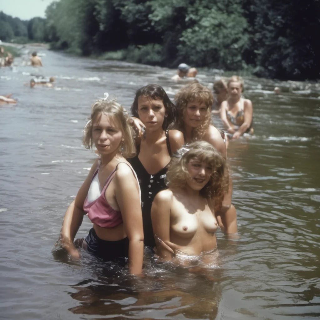 aifrench girls bathing in a river   in 1990 good looking trending fantastic 1
