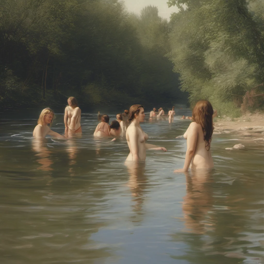 aifrench girls bathing in a river   in 2200
