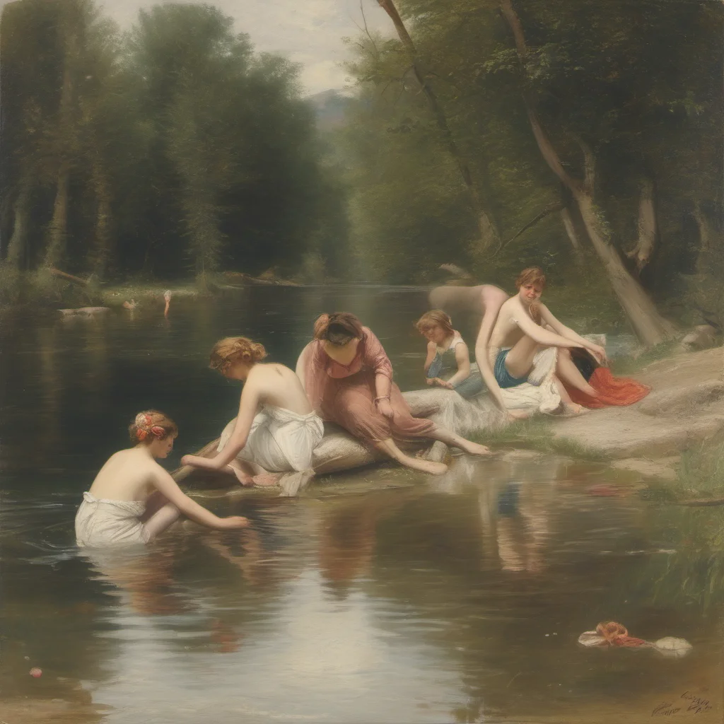 aifrench girls bathing in a river  good looking trending fantastic 1