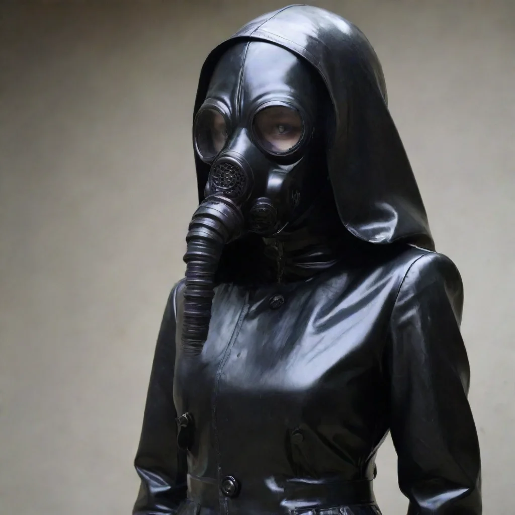 aifull rubber gasmask girl long coat with hood