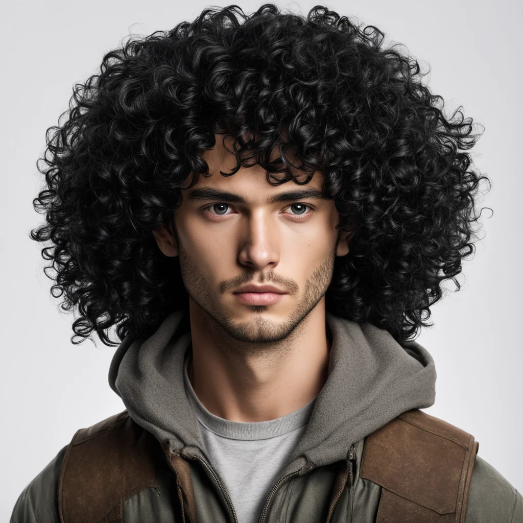 full view of a curly black hair young adult male explorer with dark eyes amazing awesome portrait 2