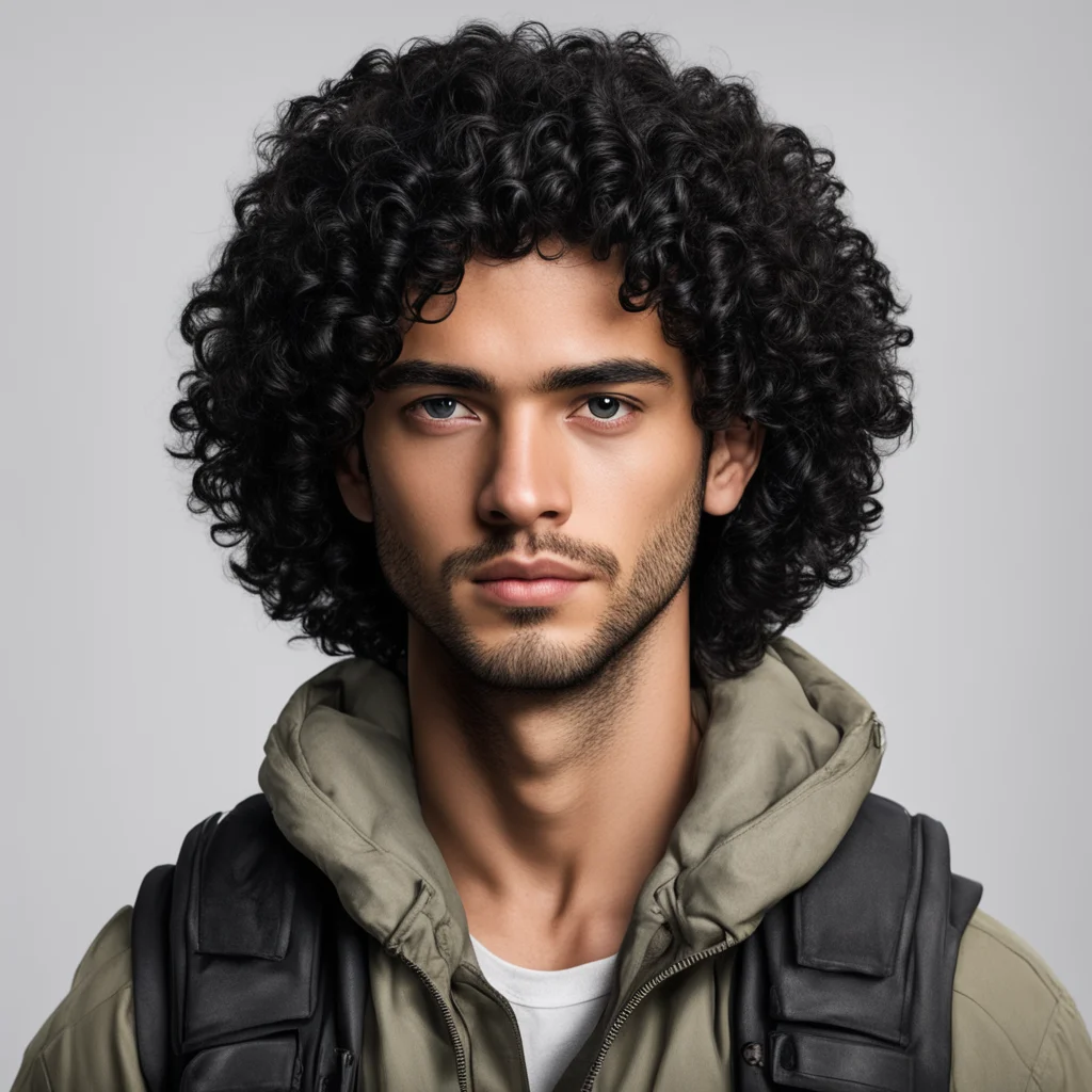 full view of a curly black hair young adult male explorer with dark eyes confident engaging wow artstation art 3