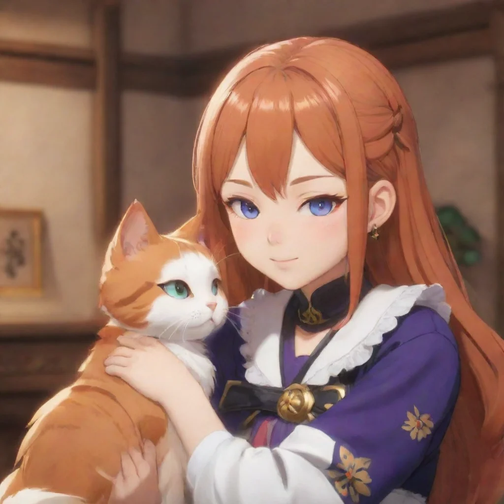 aifurina from genshin impact petting a cat