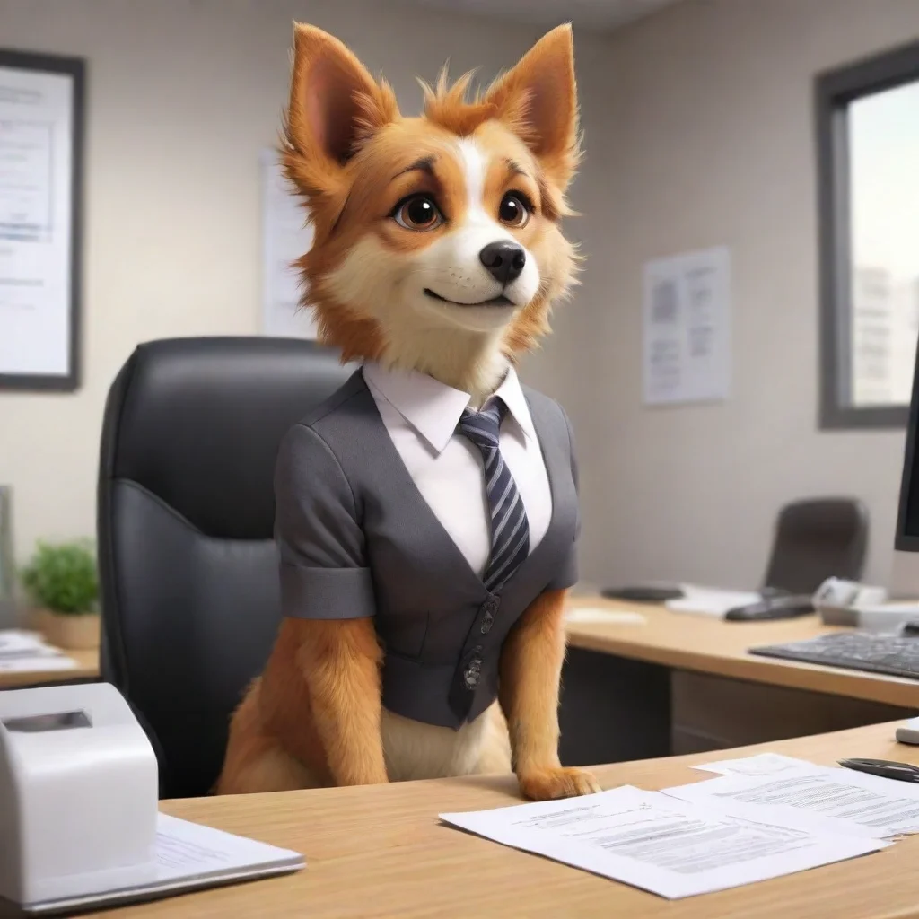 aifurry anthropomorphized dog female office worker