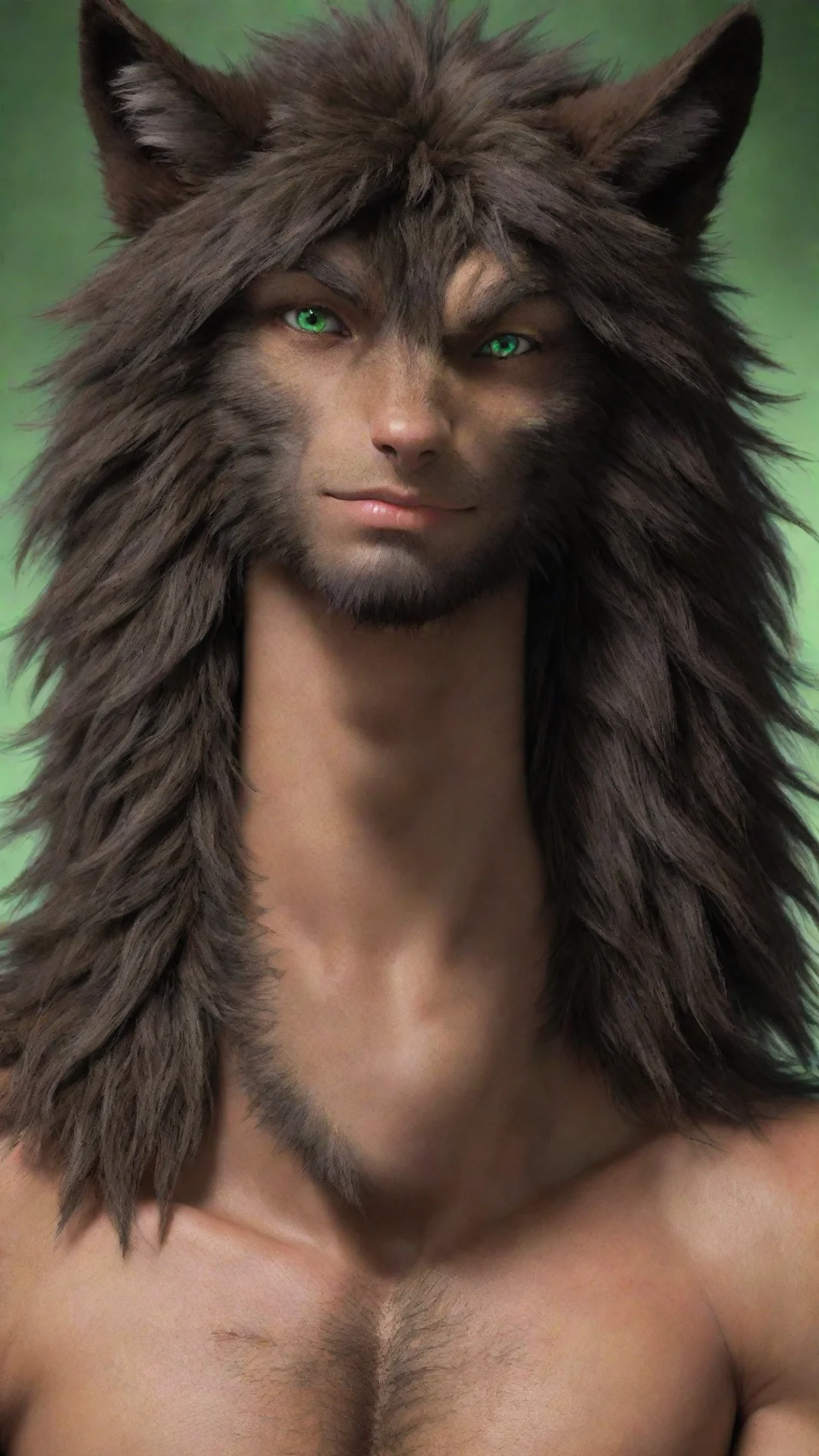 aifurry hd male detailed shirtless toned wolf green eyes dark brown fur hdtall