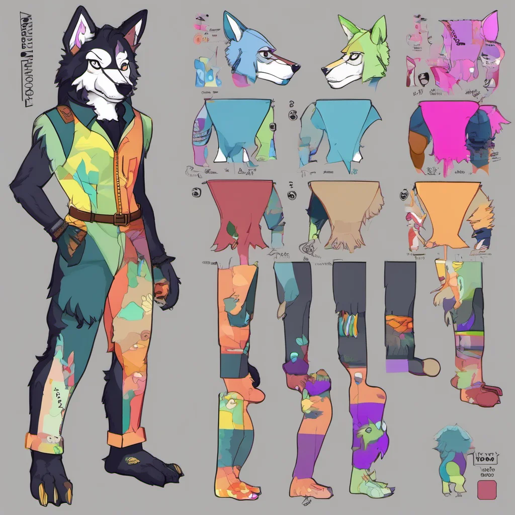 fursona furry fursuit colorful singular wolf cartoon anthro oc reference sheet amazing awesome portrait 2