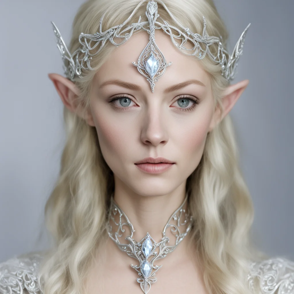 aigaladriel wearing small silver elvish circlet with white diamond good looking trending fantastic 1