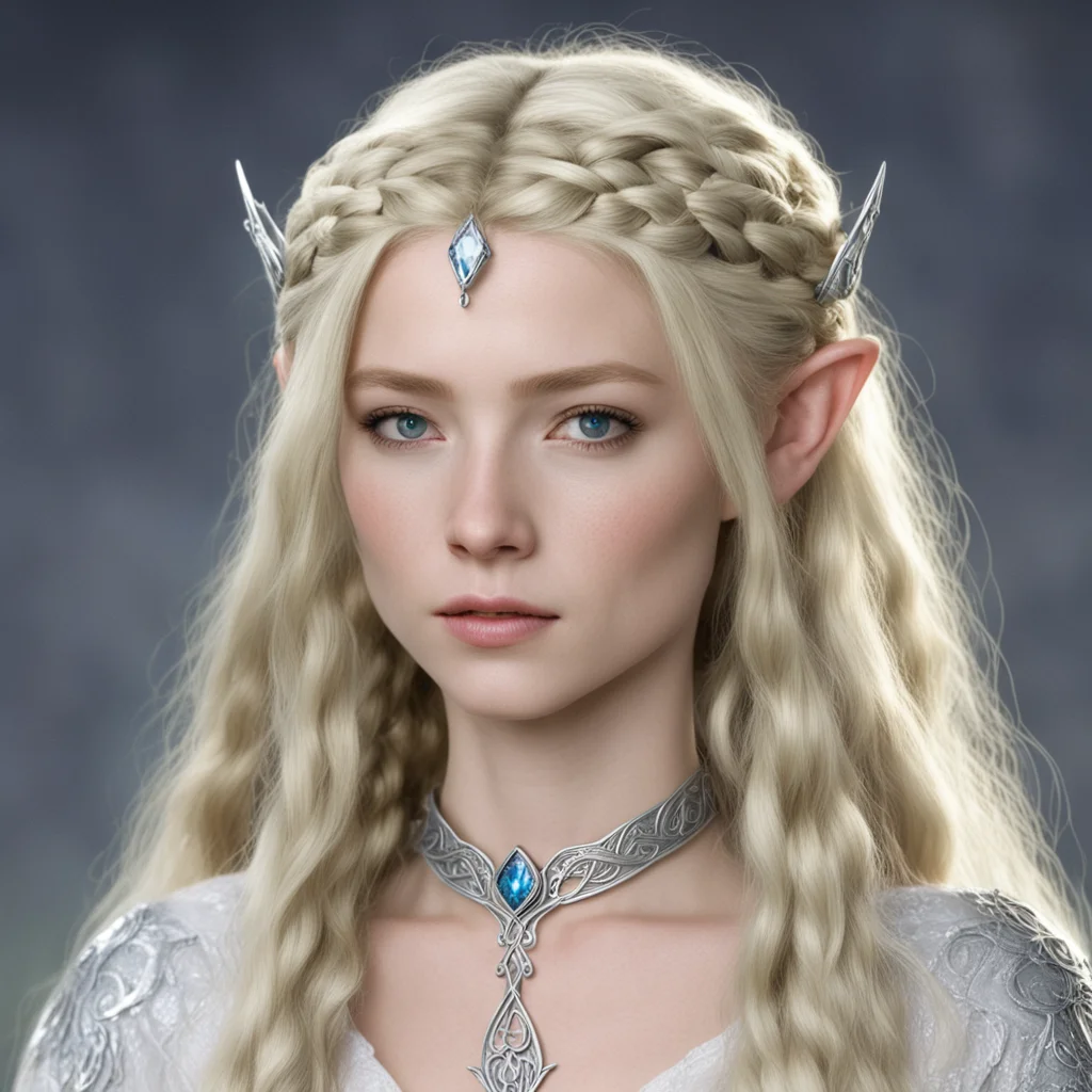 galadriel with blond hair and braids wearing small silver elvish circlet with large center diamond amazing awesome portrait 2