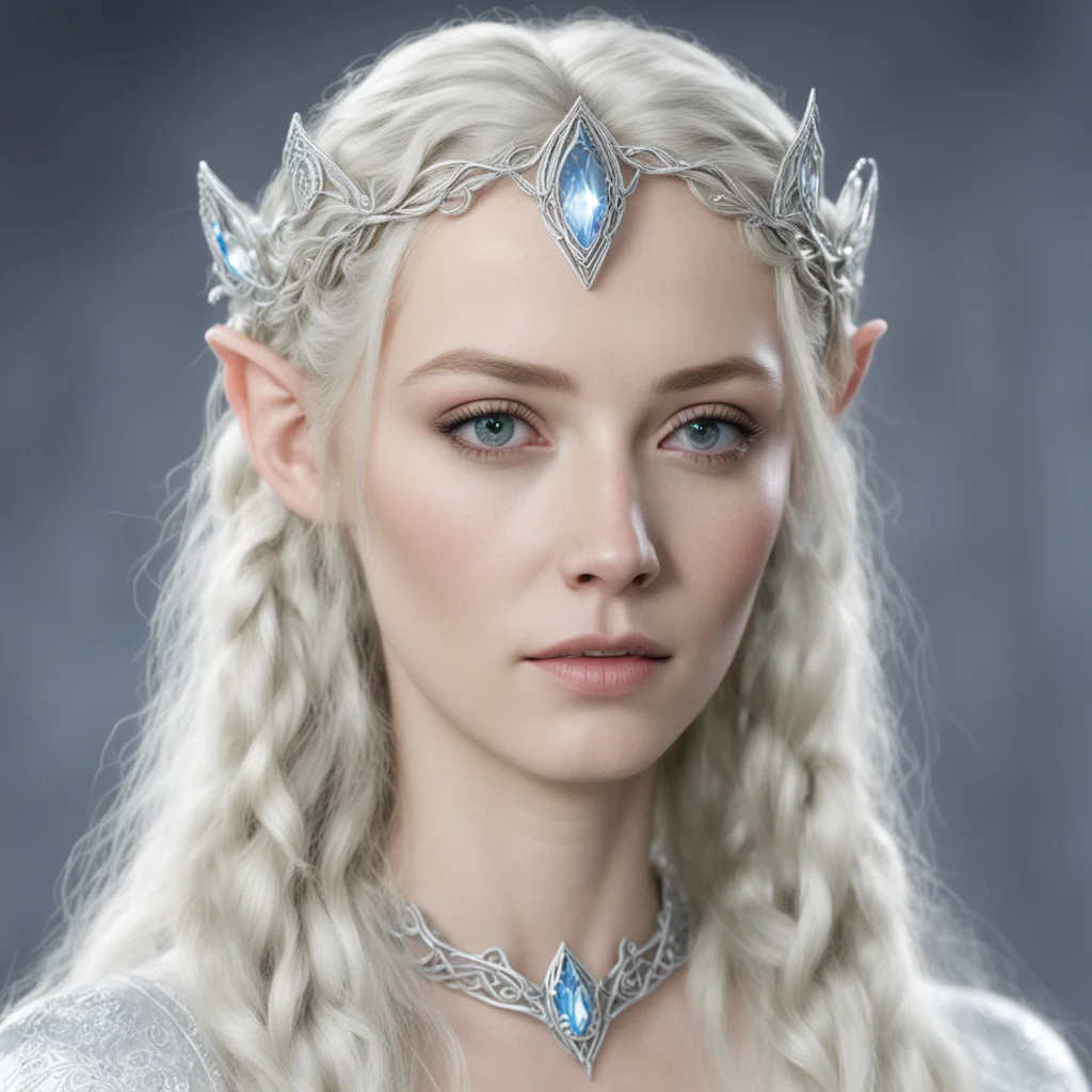 galadriel with braids wearing silver nandorin elvish circlet with large center diamond