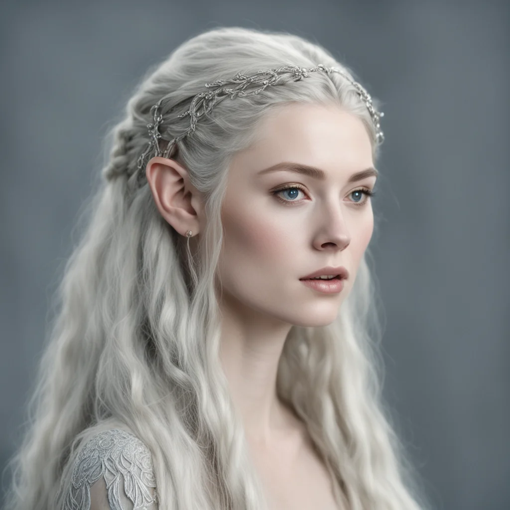 galadriel with braids wearing silver noldor elvish hair forks with diamonds  confident engaging wow artstation art 3