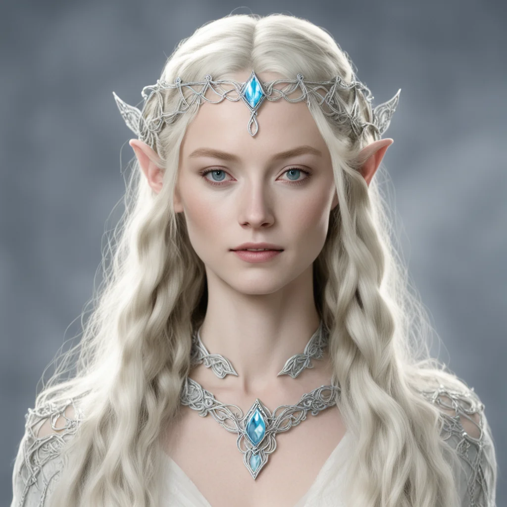 galadriel with braids wearing silver sindarin elvish circlet with diamonds confident engaging wow artstation art 3