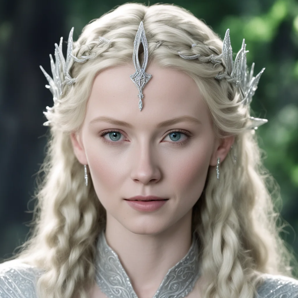 galadriel with braids wearing silver sindarin elvish circlet with diamonds good looking trending fantastic 1
