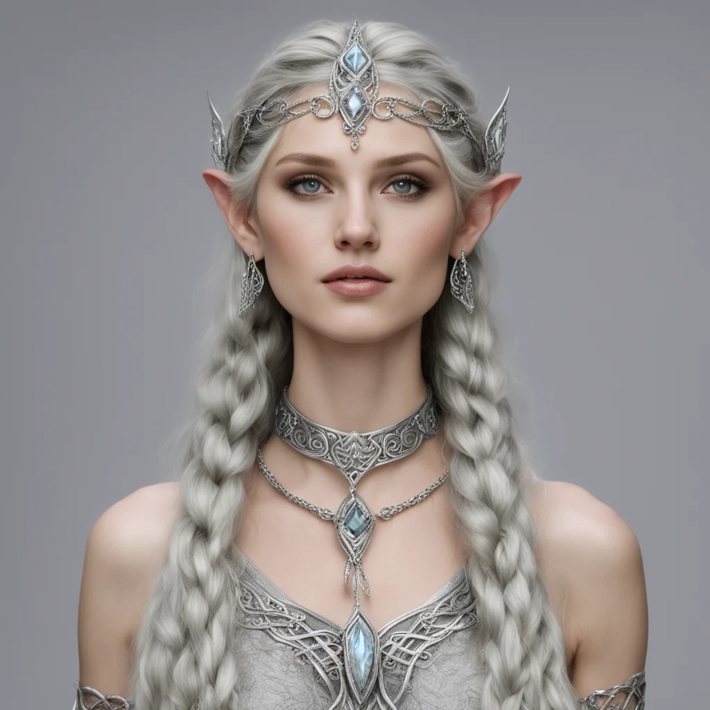galion with braids wearing silver elven circlet with diamonds good looking trending fantastic 1