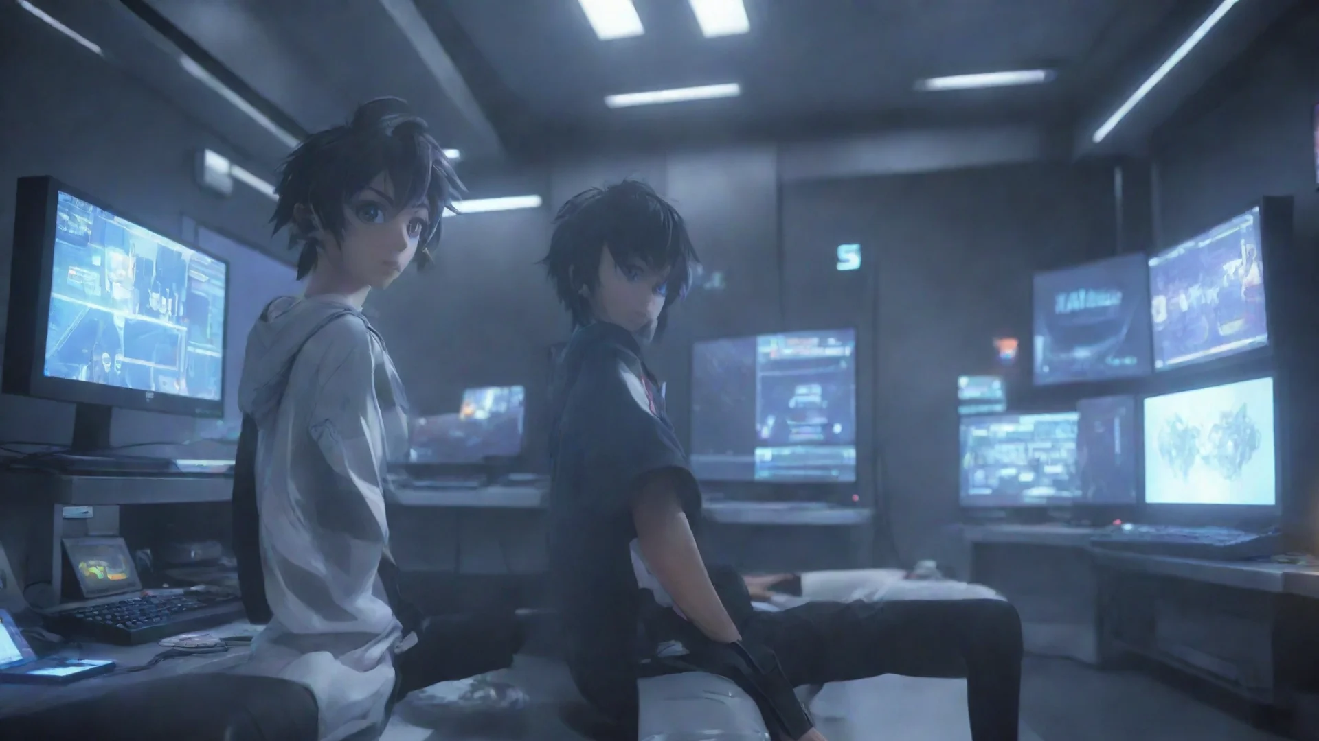 aigamer boy anime cartoon in a futuristic room hdwidescreen