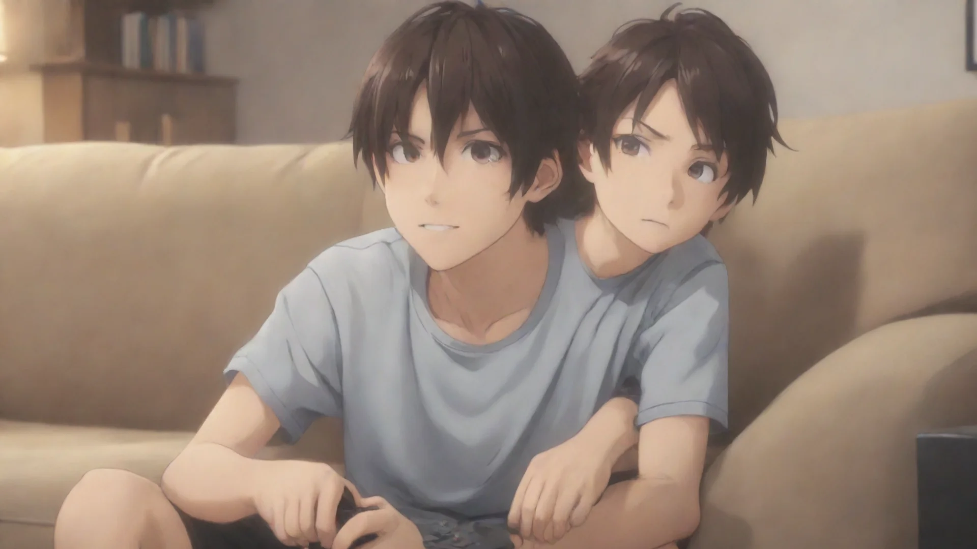 aigamer boy anime cartoon on the couch playing games hdwidescreen