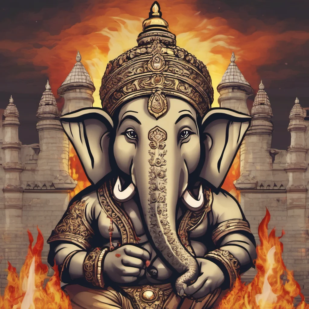 aiganesha godhead with fire in his eyes in front of a castle amazing awesome portrait 2