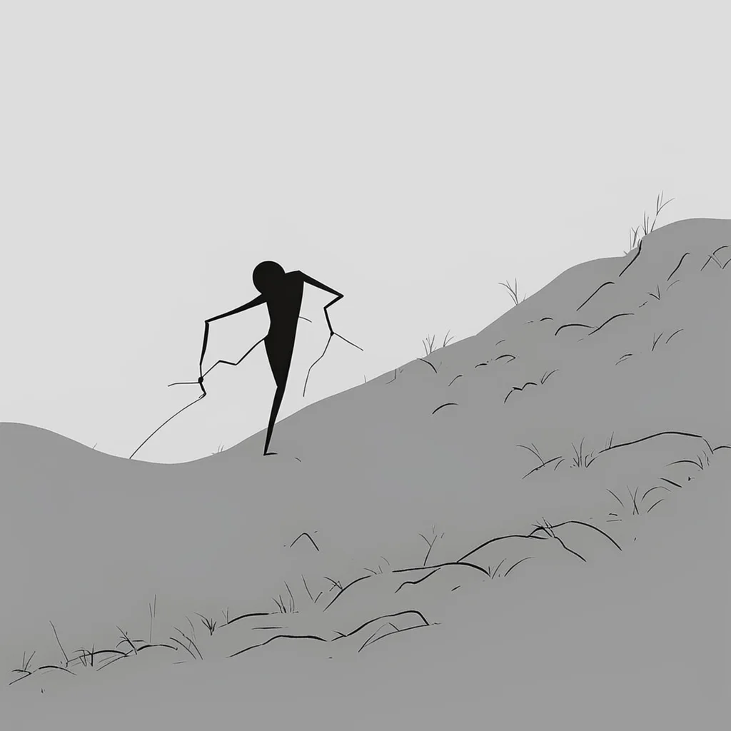 aigenerate a 2d image of a stickman pushing something up a hill