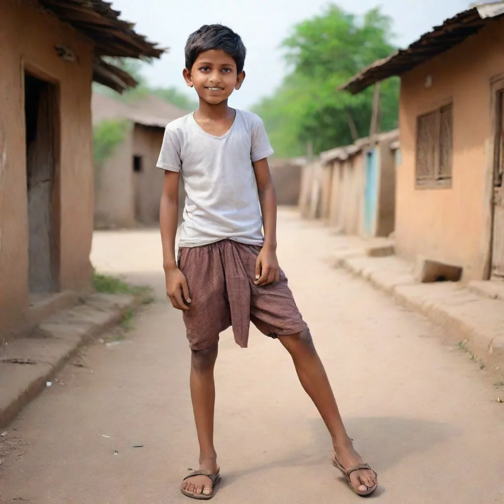 generate an image of  animated boy in indian village full immage from face to legs