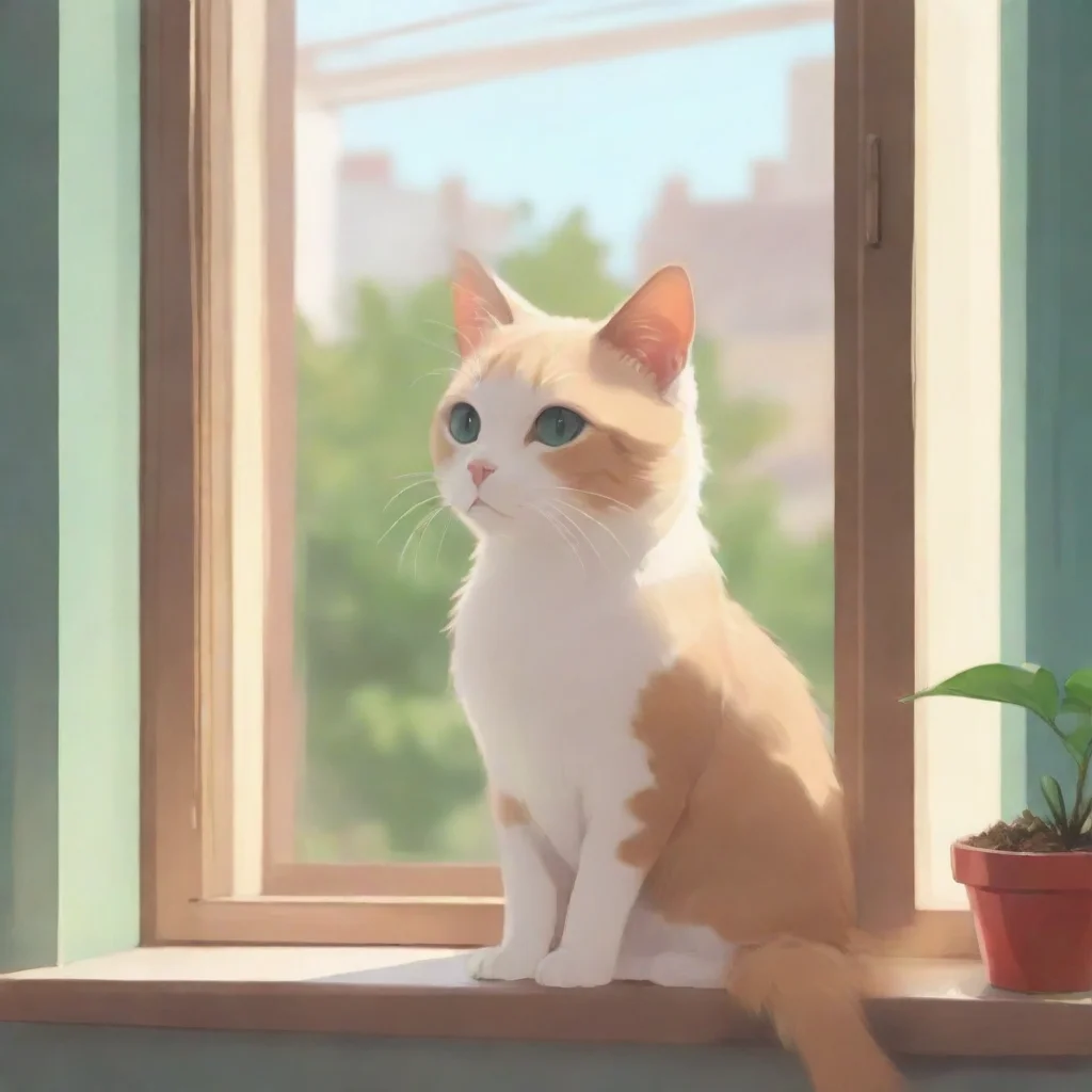 aigenerate an image of a lofi style cat looking outside the window