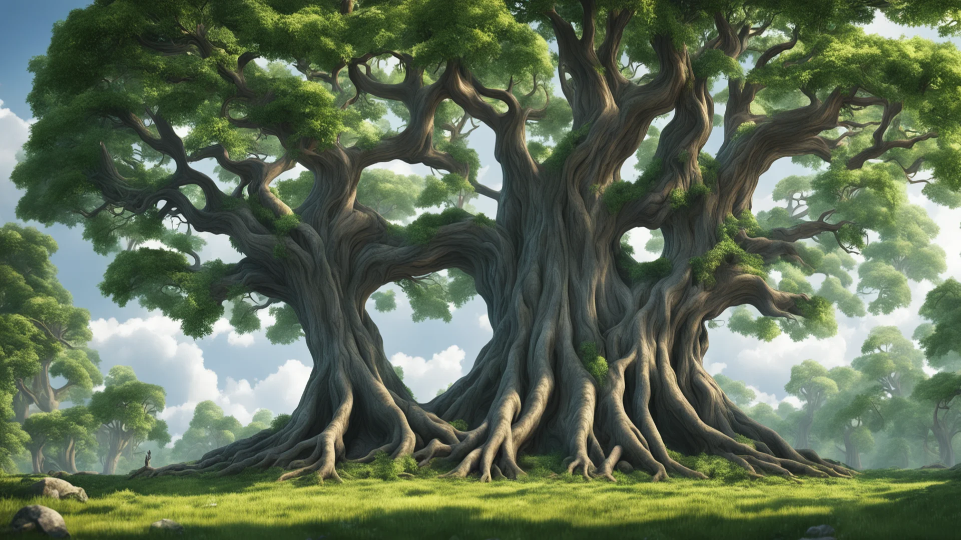 aigiant magic tree in the center of a glade cinematic ultra realistic forest lightning higly detailed epic composition daylight environment architecture e good looking trending fantastic 1 wide