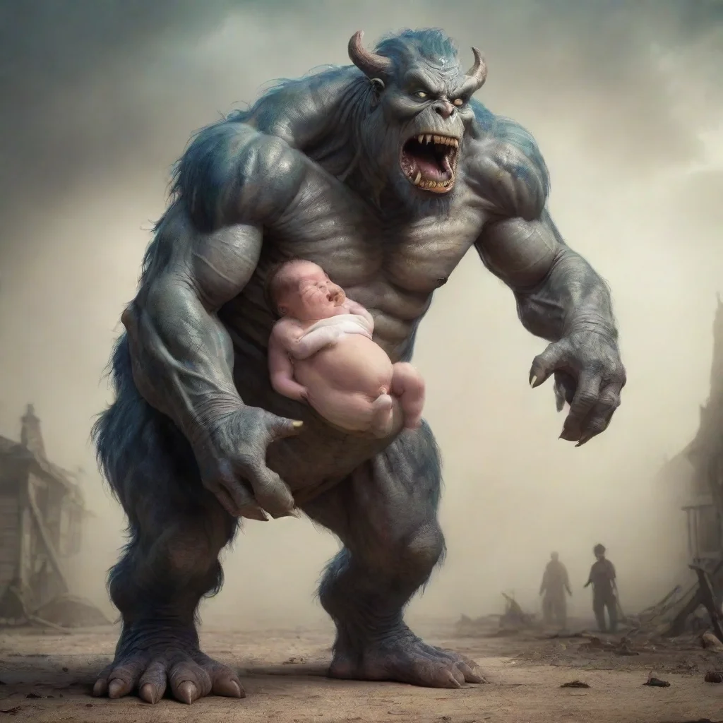 aigiant moster holding a newborn baby